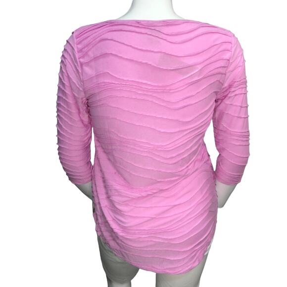 Chicos Top Womens Size 1 US 8 Pink Knit Shirt Blouse Textured 3/4 Sleeve NEW - Picture 7 of 13